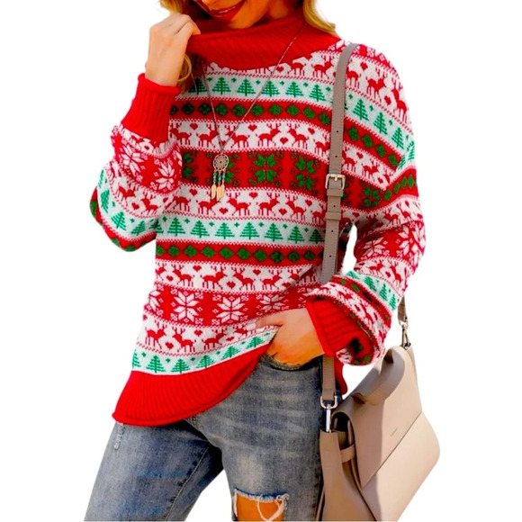 NWT Women’s Oversized Turtleneck Christmas Sweater - Picture 1 of 6